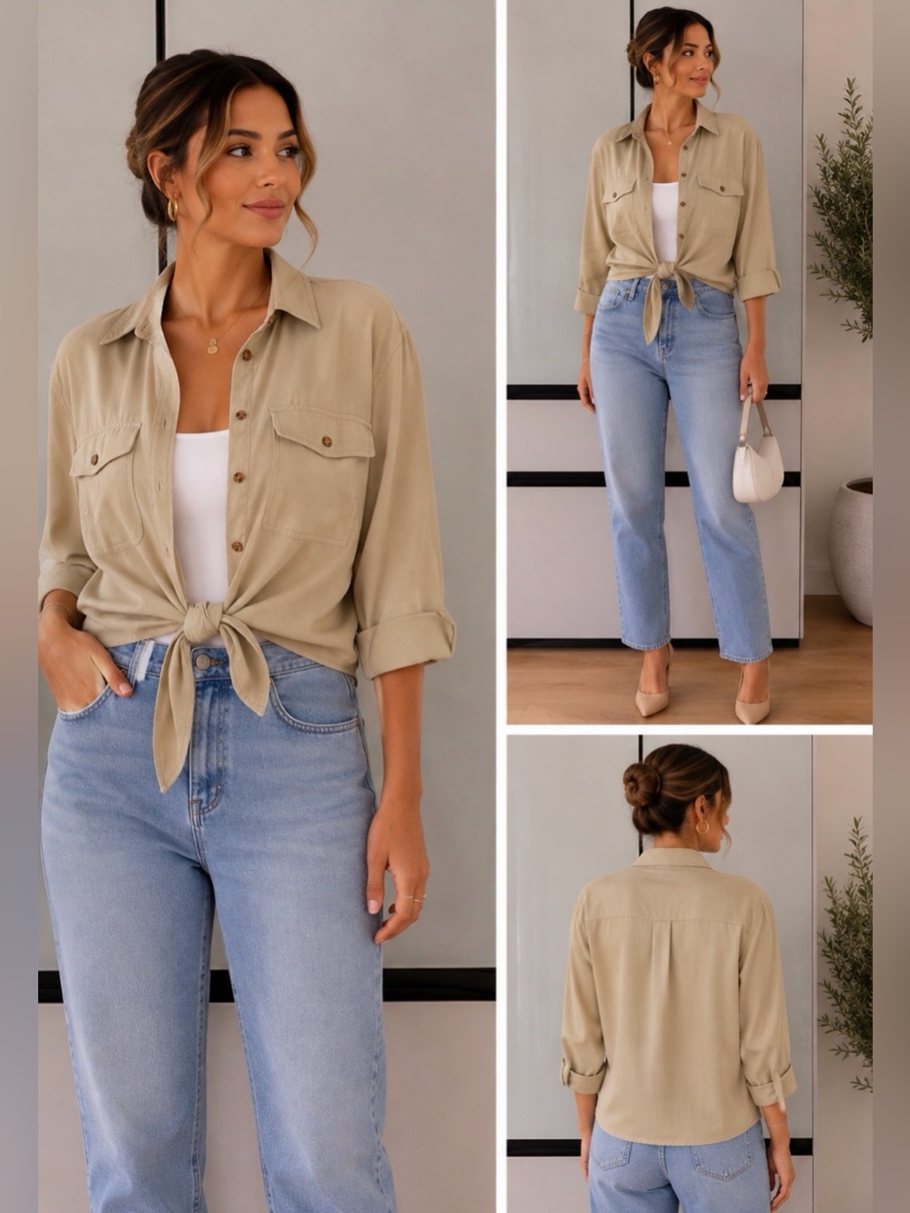 Who What Wear Light Khaki Tie-Front Utility Jacket